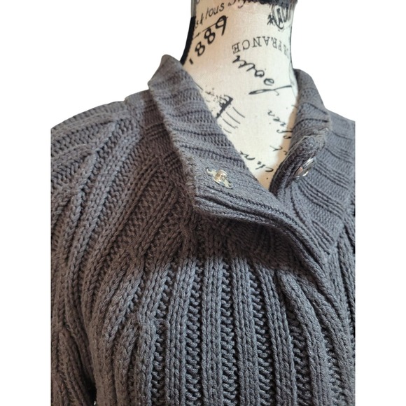 Apt 9 Snap Front Long Cardigan Size L Women's  Gray Quiet Luxury  Mock‎ Neck - Picture 5 of 11
